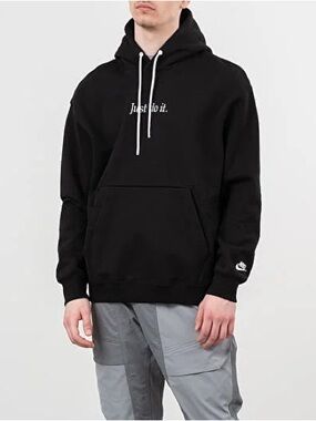 Nike Black 'Just Do It.' Hooded Pullover with White Drawstrings